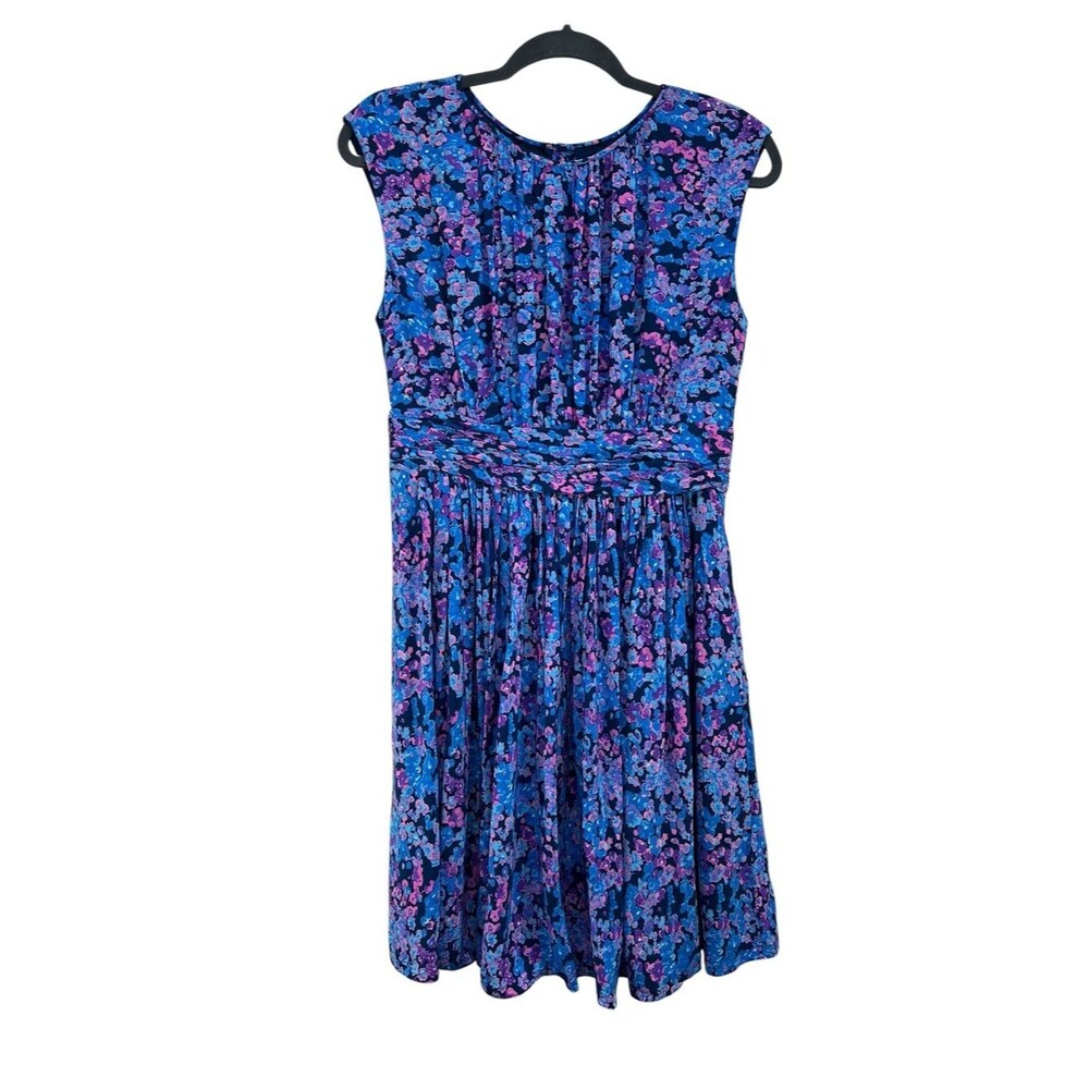 Boden Selina Blue Floral Print Ruched Knee Length Dress Womens 10